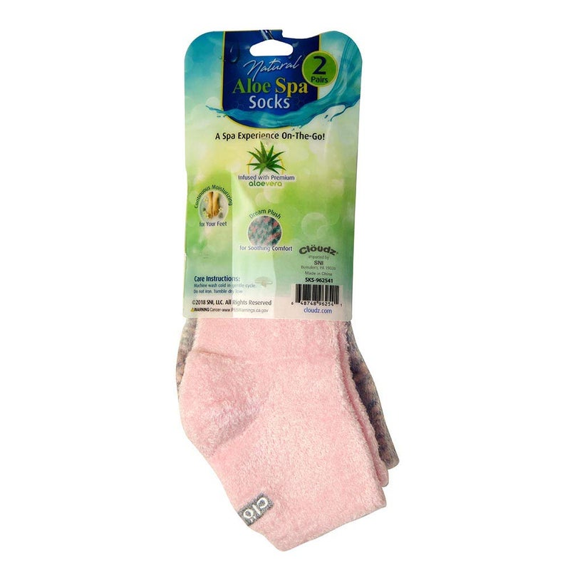 Cloudz - Pink Natural Aloe Vera Spa Socks - (2 Pairs/Assorted Solid & Patterned) - Image 3
